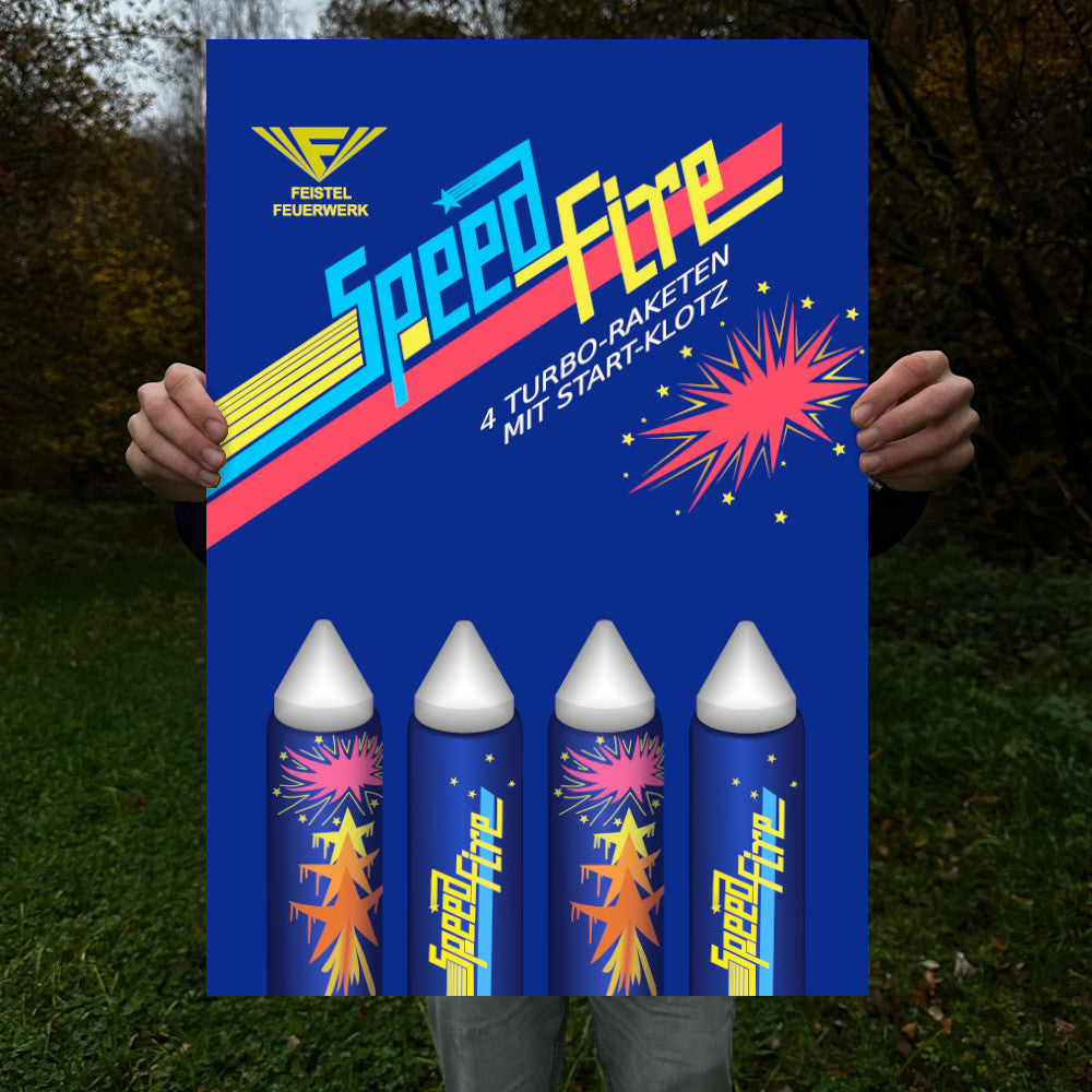 Feistel Feuerwerk Speedfire Raketen Raritäten Label Poster