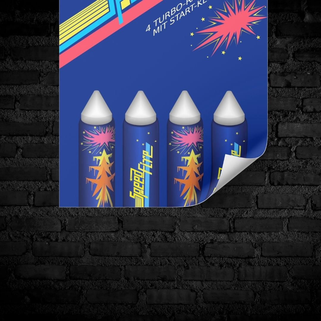Feistel Feuerwerk Speedfire Raketen Raritäten Label Poster