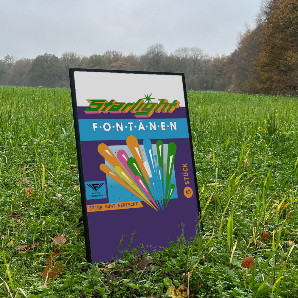 Feistel Feuerwerk Starlight Fontänen Raritäten Label eingerahmtes Poster