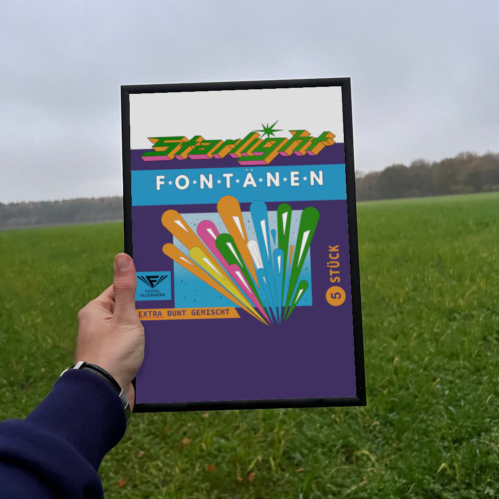 Feistel Feuerwerk Starlight Fontänen Raritäten Label eingerahmtes Poster
