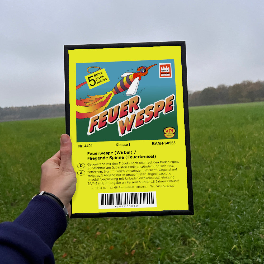Weco Feuerwerk Feuer Wespe Raritäten Label eingerahmtes Poster