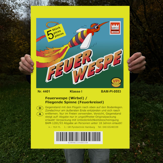 Weco Feuerwerk Feuer Wespe Raritäten Label Poster