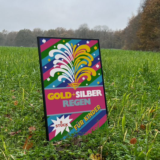 Feistel Gold+Silber Regen Raritäten Label eingerahmtes Poster