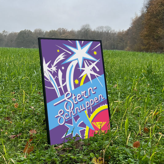 Feistel Feuerwerk Sternschnuppen Raritäten Label eingerahmtes Poster